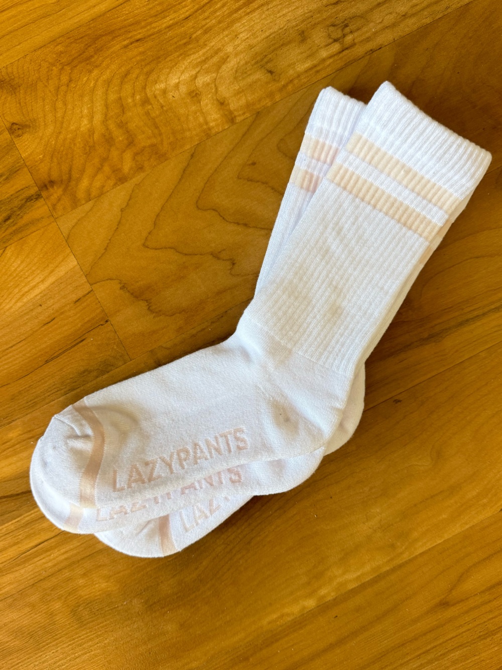 NWOT 2/$22 White Crew Socks with Pale Pink Stripes: Lazypants